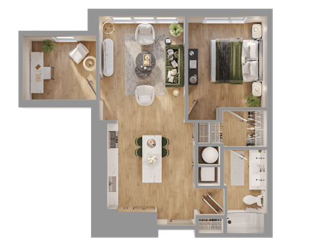 a floor plan of a house with a bedroom and a living room at Bemiston Place Apartments, Clayton, MO